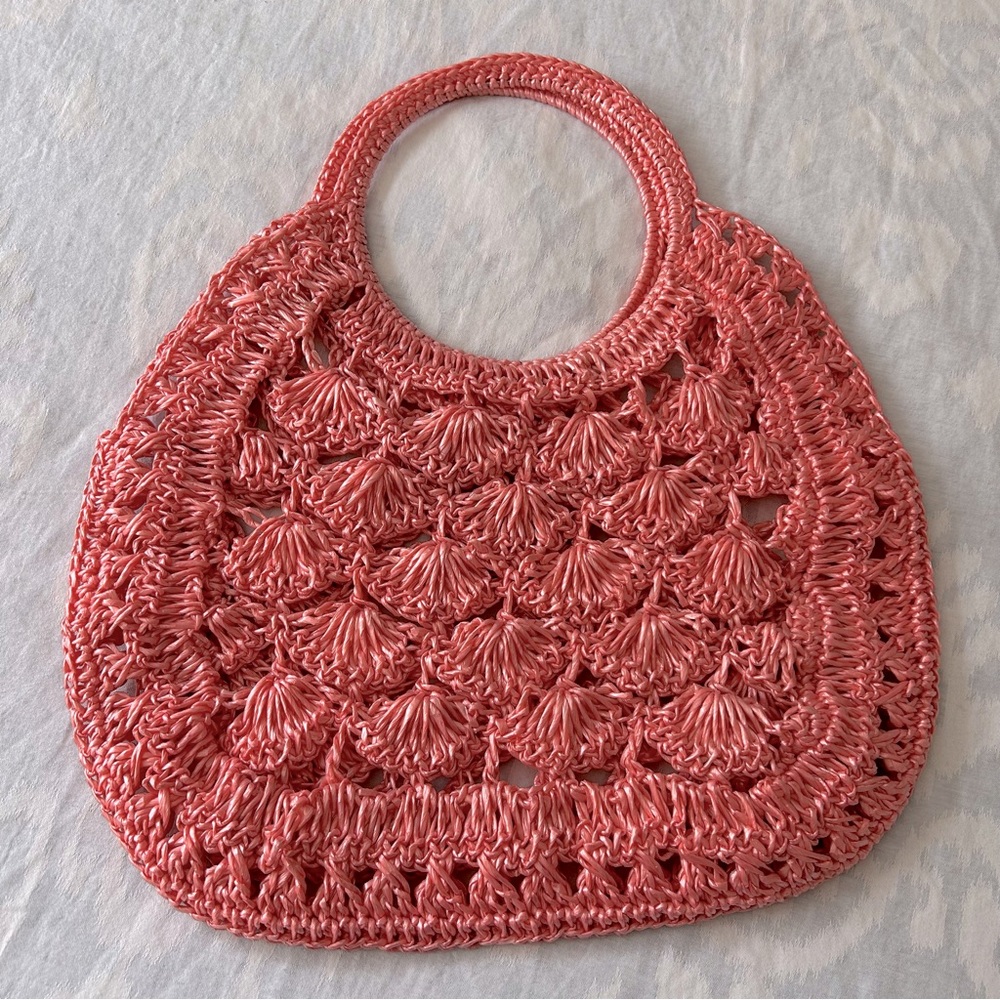 Handmade from salvaged plastic Elegant Pink Crochet oversized Handbag NWOT!